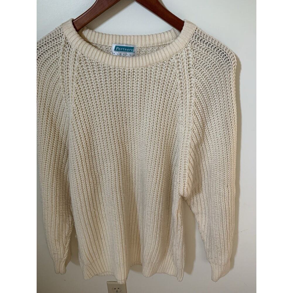 Partners Mervyns Womens Size Large Chunky Knit Sweater Cream Vintage Crewneck - Picture 2 of 6